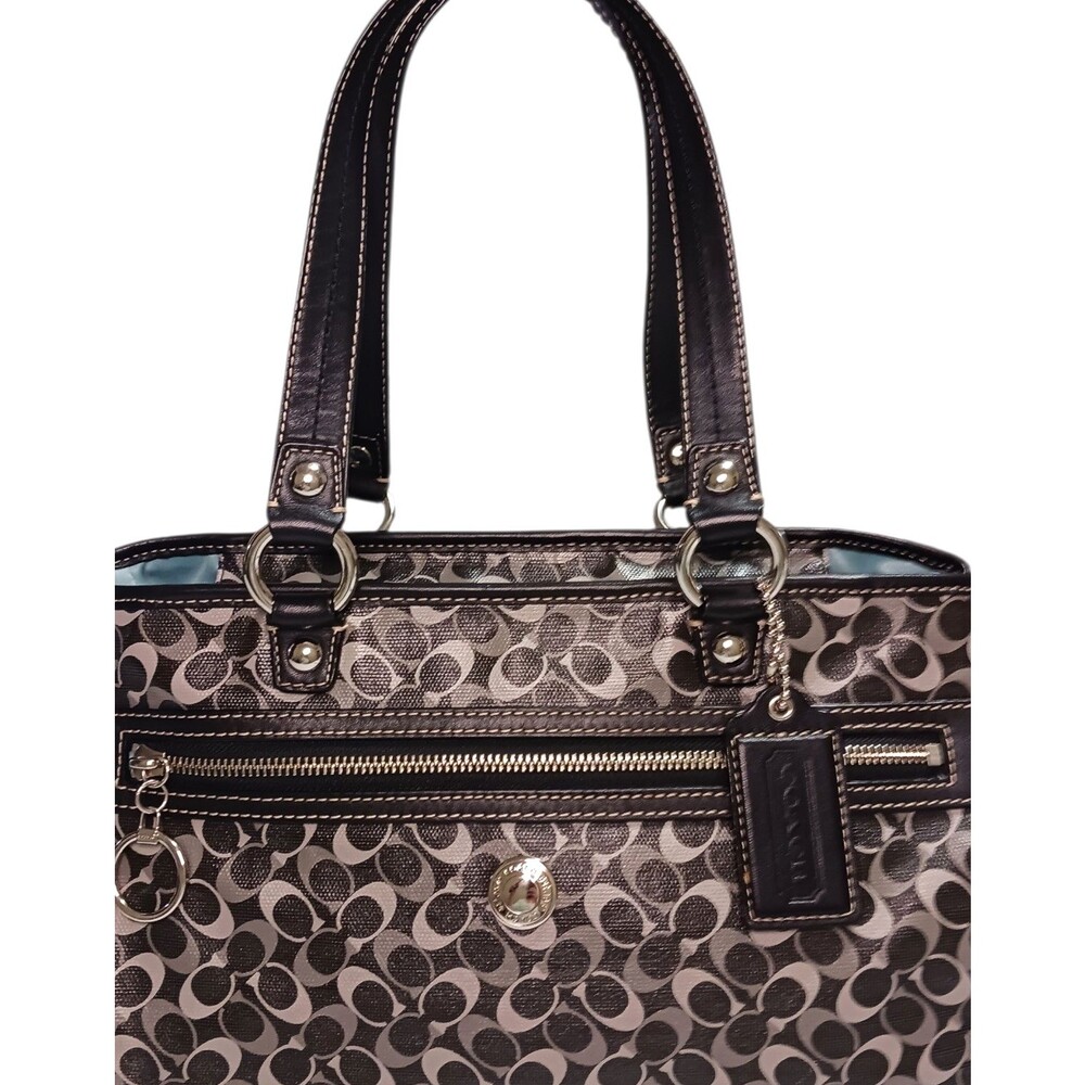 Coach Signature Black & Gray Chelsea Satchel Shoulder Bag Coated Canvas Leather - Picture 2 of 8